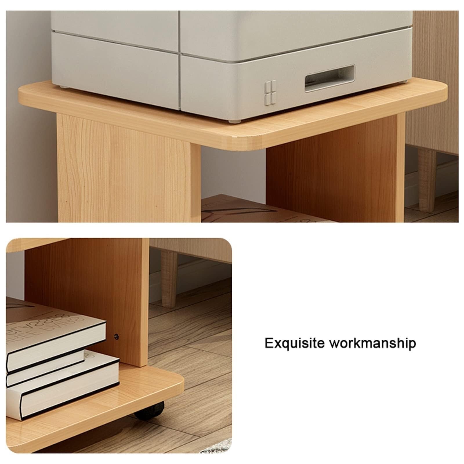 Soporte para impresora de escritorio con ruedas, carrito de impresora láser móvil con almacenamiento abierto, organizador de archivos de papel de oficina de madera, gabinete de archivos para estante
