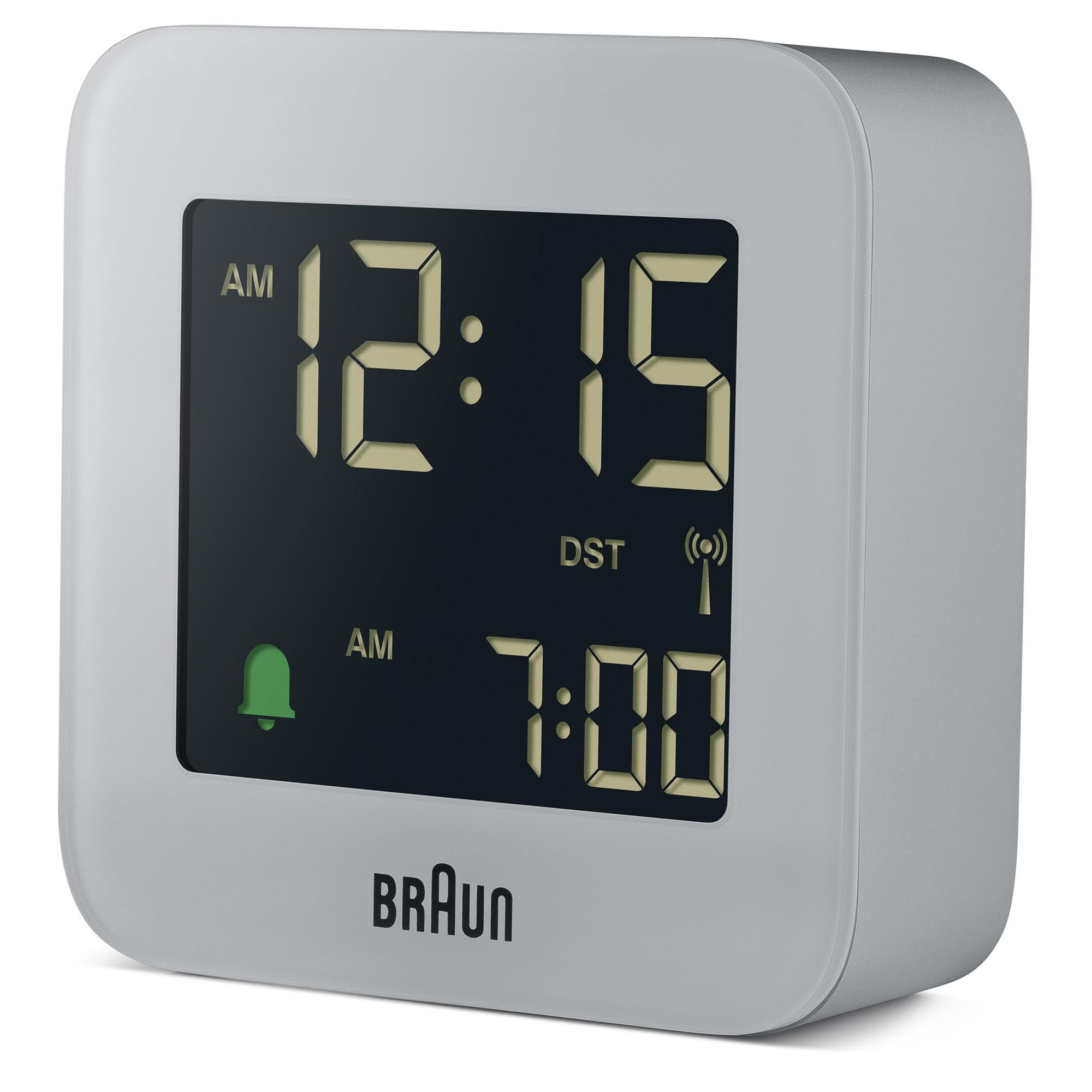 Braun Réveil de Voyage avec Projection numérique Radio-pilotée pour Les fuseaux horaires d'europe Centrale (DCF) avec Fonction Snooze, Taille compacte, bip d'alarme Crescendo, modèle BC08G-DCF Gris.