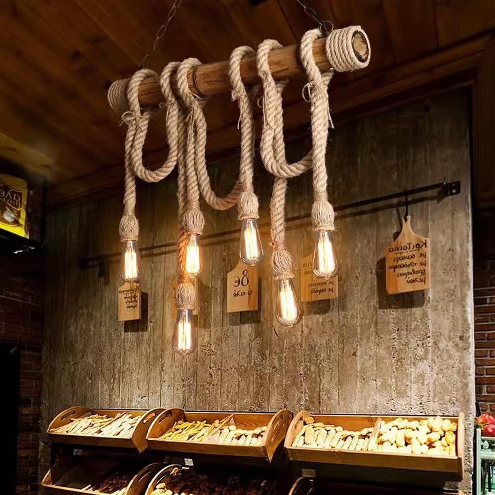 Lampa wisząca z bambusowej liny konopnej