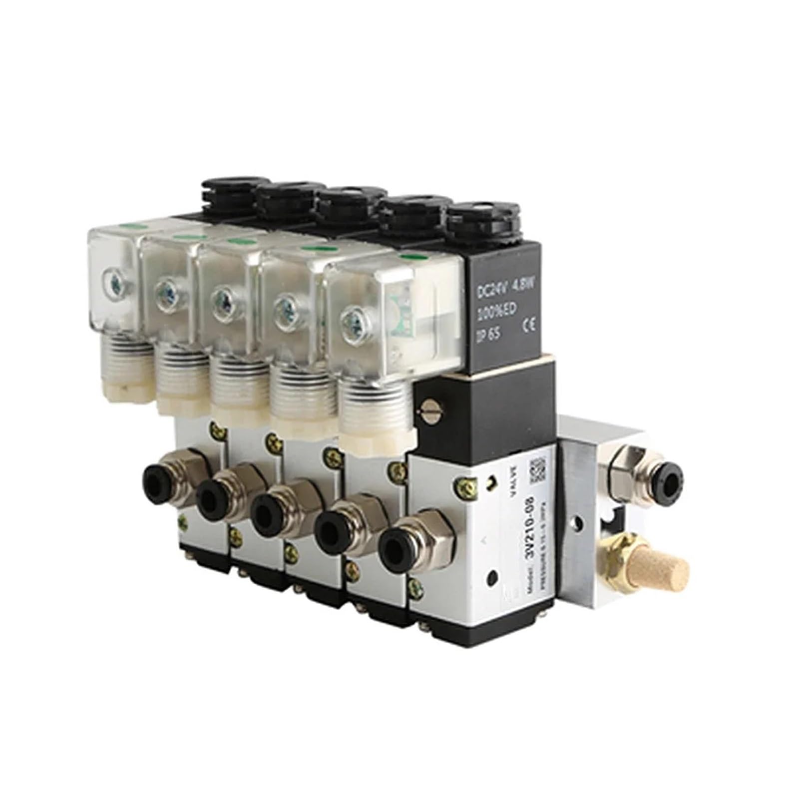 Bloque de electroválvula neumática 3V210-08, 220 V, 24, opción múltiple, con silenciador, Base Montaje, colector, 2/3/4/5/6 Filas, 3 Puertos(3 Row 6mm Fitting)