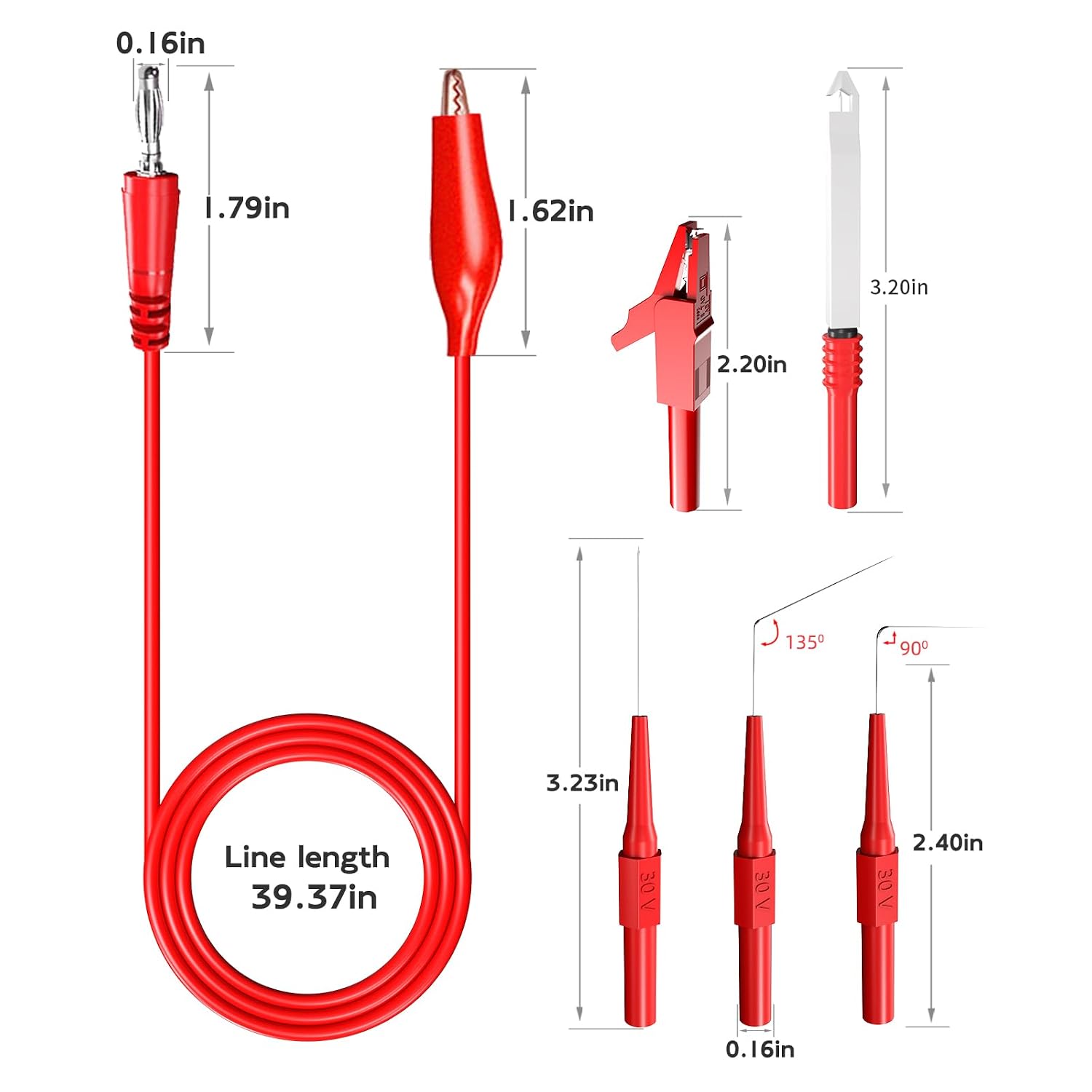 Goupchn Back Probe Kit 30PCS Banana Plug to Copper Alligator Clip Automotive Test Leads Set with Alligator Clips, Wire Piercing Probes, 15PCS 30V Back Probe Pins for Car Repairing Diagnostic 5 Colors