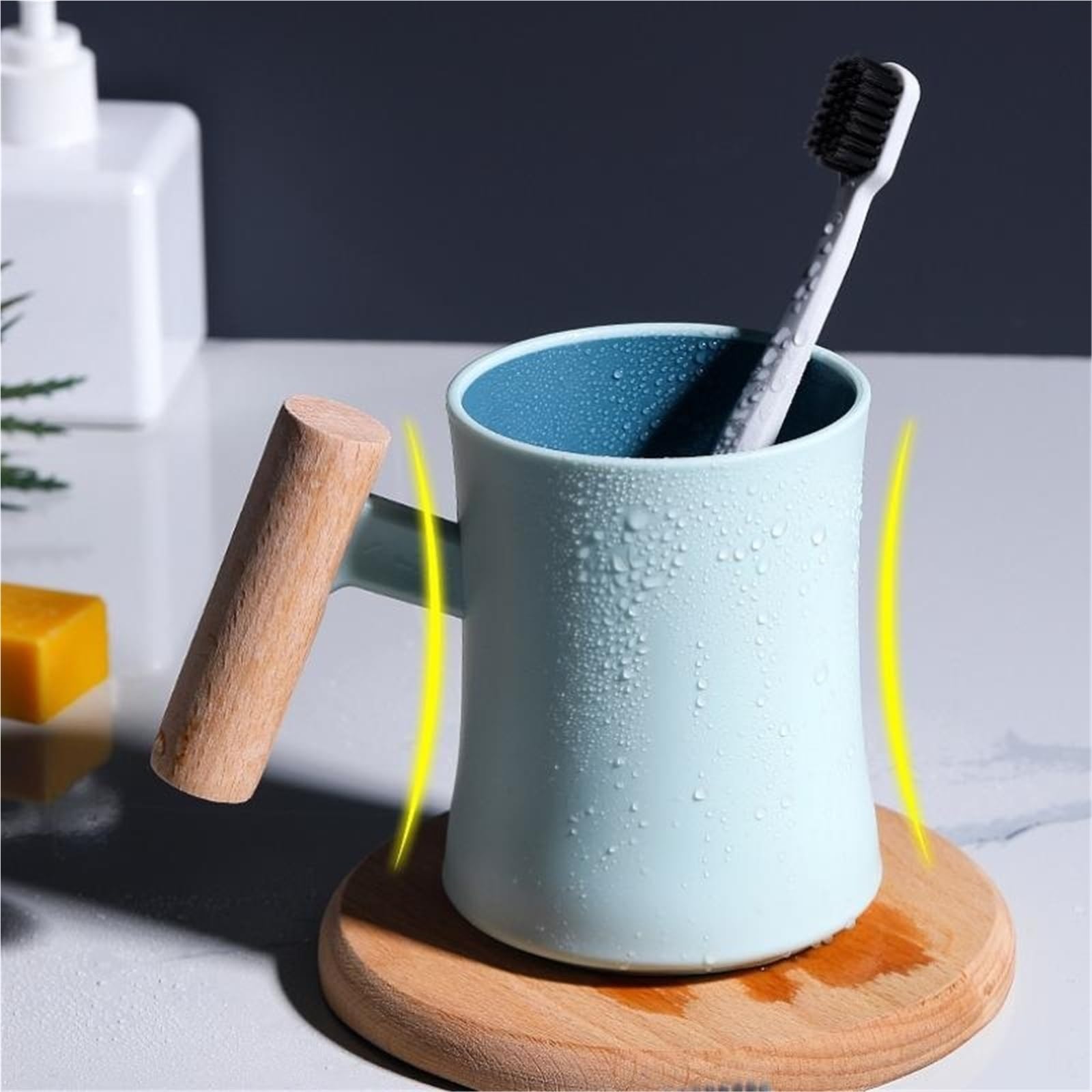 Manico in Legno for Tazza for collutorio da 2 Pezzi per Spazzolini e Dentifrici | Tazza for spazzolare e lavare Dormitorio Semplice tazza for spazzolino da denti for coppia domestica(White)