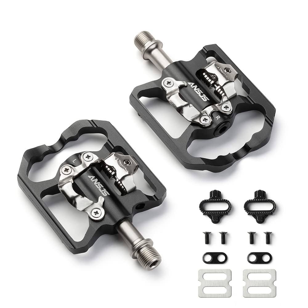 MDEAN ANSJS MTB Mountain Bike Pedals Bicycle Flat Platform Compatible with SPD Mountain Bike Dual Function Sealed Clipless Aluminum 9/16" Pedals with Cleats for Road, MTB, Mountain Bikes