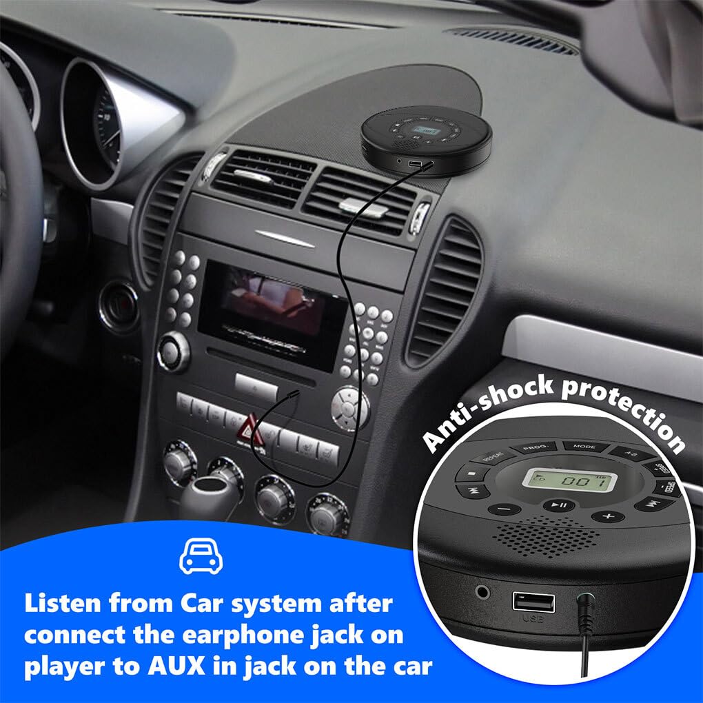 Reproductor de CD portátil con Altavoces y batería Recargable para Coche, hogar, Exterior, Escuchar audiolibros con Bluetooth. Reproductor de CD
