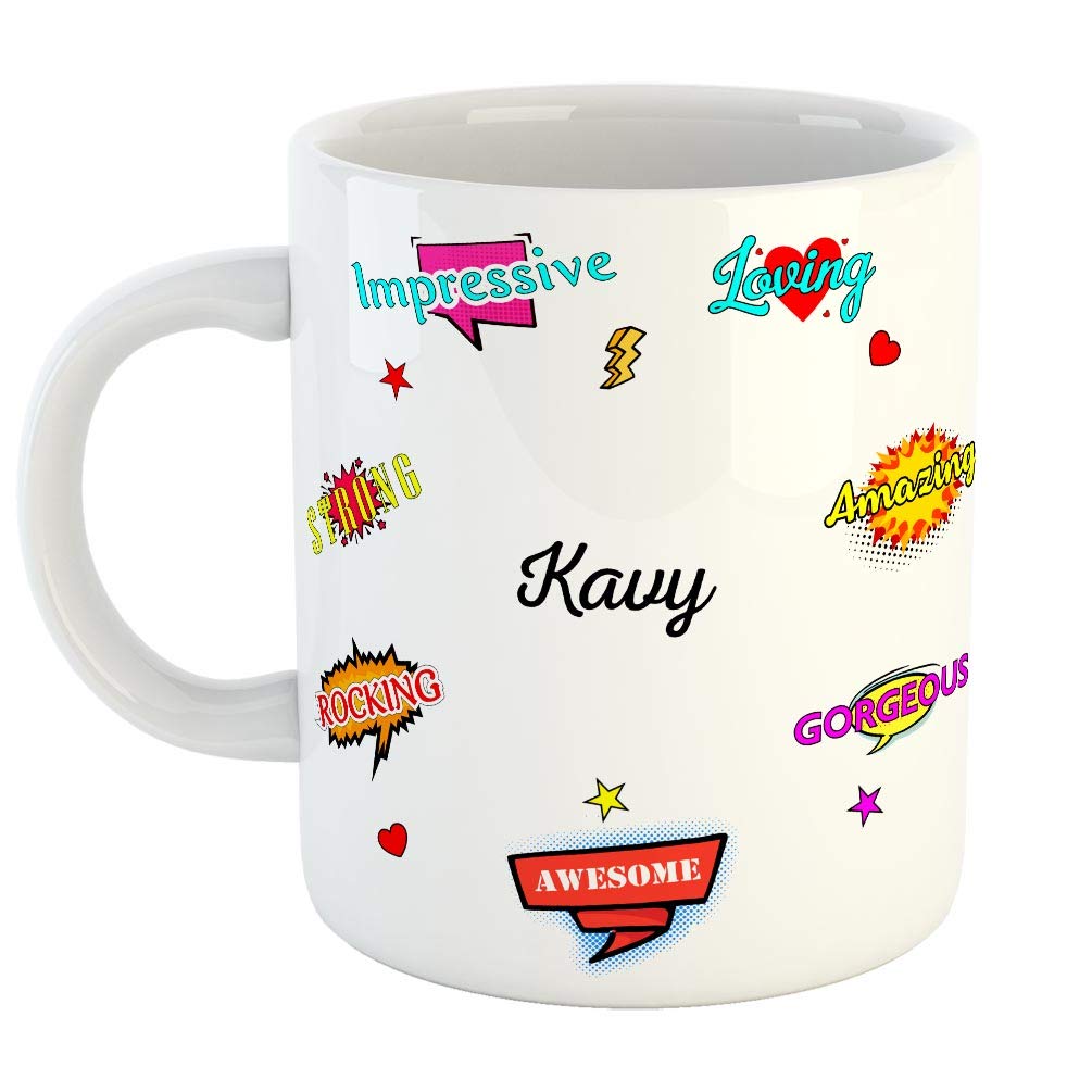 FABTODAY Ceramic Coffee Mug - Best Gift for Happy Birthday, Anniversary, Return Gift, Everyday Gifting, Color - White, Name - Kavy