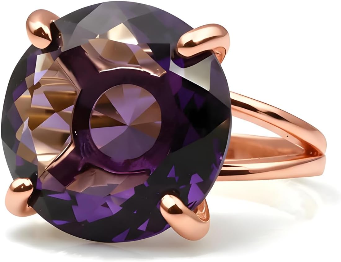 14k Gold Rings for Women - Large Amethyst Jewelry Ring in Rose Gold - Fashion Jewelry for Her - Birthdays, Anniversaries, Prom, Wedding - with Fancy Box Included
