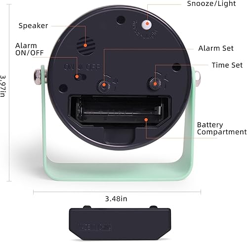 Miniatura 3 de Reloj de alarma analógico TIMESS, silencioso con movimiento de cuarzo, funciona con pilas con función de repetición de alarma y luz bajo demanda,