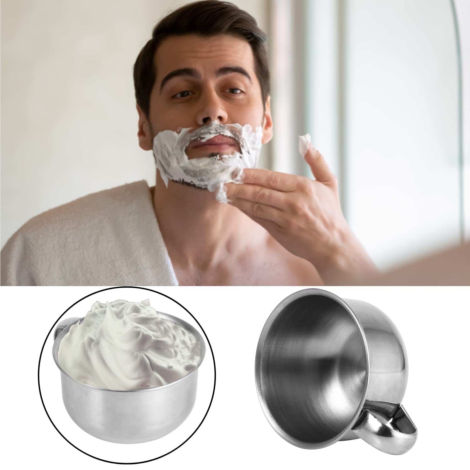 Bol à savon de rasage Bol à raser en acier inoxydable bol de rasage pour salon de beauté pour homme pour le nettoyage de la barbe
