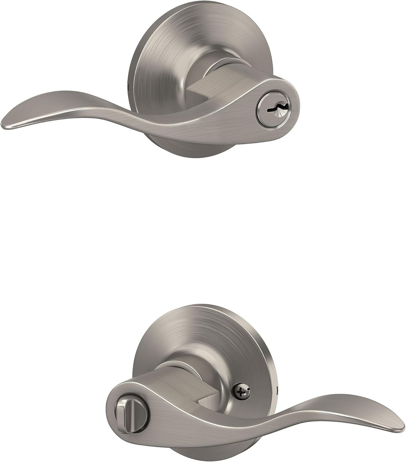 Schlage Lock Scout Wave Lever with Round Trim Keyed Entry Door Handle, Satin Nickel Finish, 4 Pack