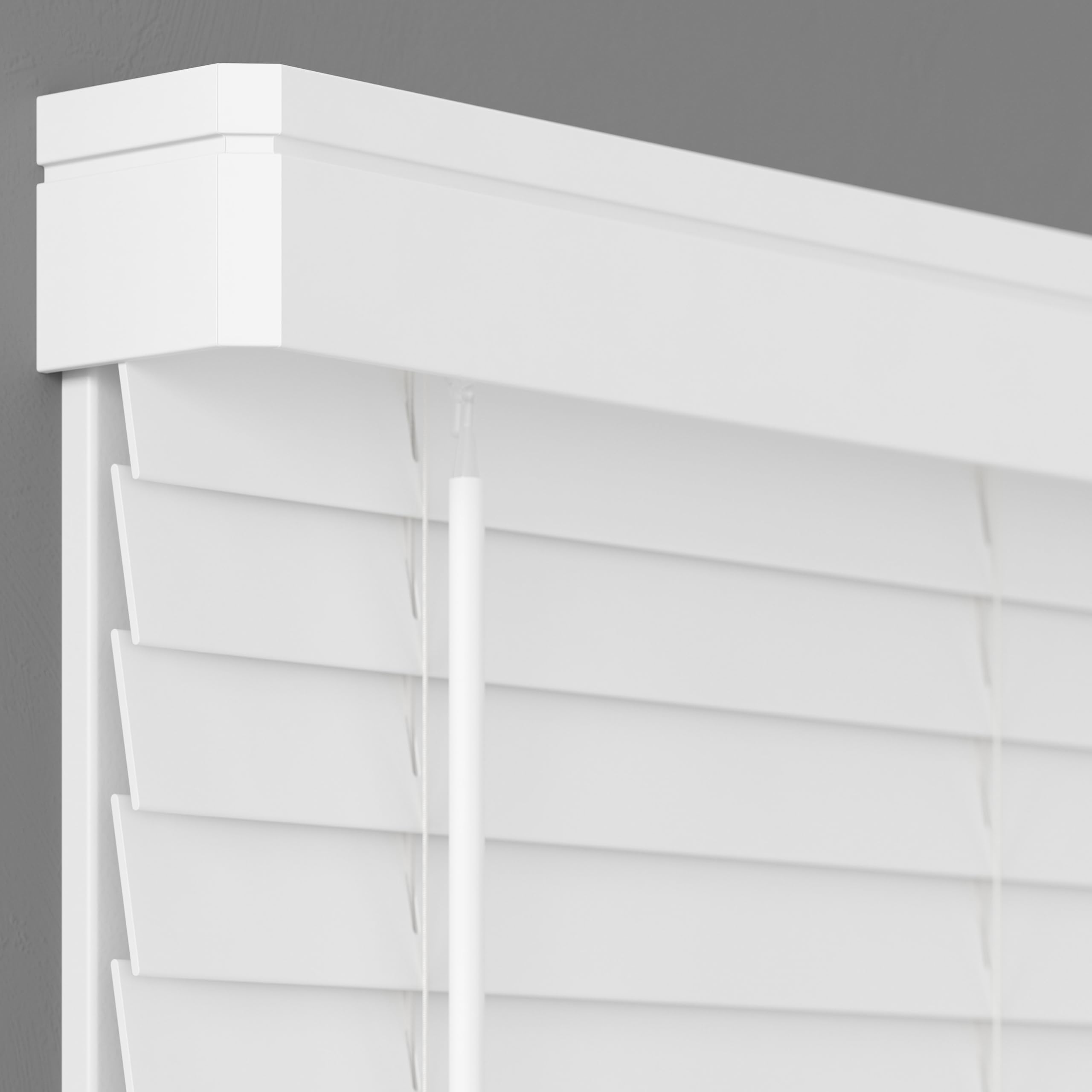 Lumino - 2" Cordless Smooth Slat Faux Wood Window Blinds for Home - 18" W x 36" L - White, Faux Wood Blinds for Indoor Windows, Room Darkening Blinds with Contemporary Valance