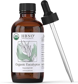 HBNO Organic Eucalyptus Essential Oil (Globulus) - Huge 4 oz (120ml) Value Size - USDA Certified Organic Eucalyptus Essential Oil for Diffuser, Soap Making, DIY, Shower