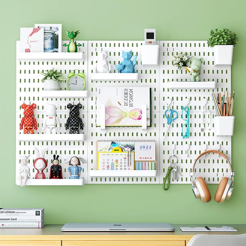 Jorunb Pegboard Combination, Pegboard Wall Display Organizer Panels Kit with 19Pcs Accessory ABS Plastic Desk Pegboard Stand with Hooks for Bedroom Home Office Kitchen Bathroom (white)