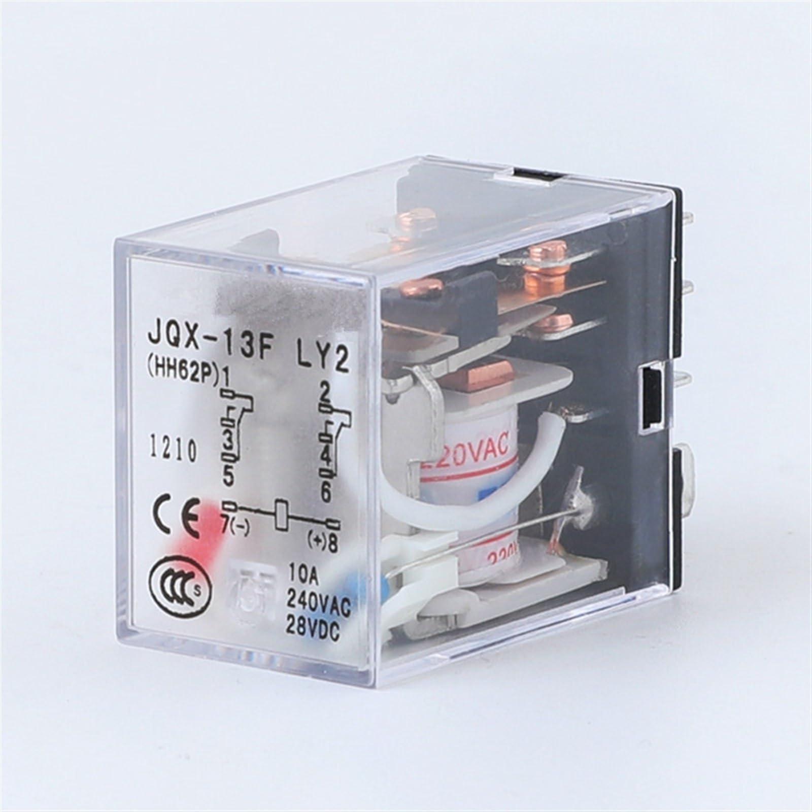 Relé electromagnético 10A AC 240V/ DC 28V 8 pines DC 12V 24V AV 220V relé de uso General se ajusta automáticamente 1 unidad(220VAC)