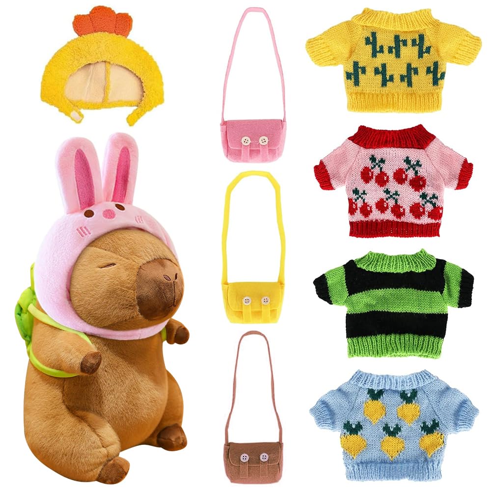 Dhqkqg Capybara Plush with 9 PCS Dress Up Clothes and Accessories - Soft Stuffed Animal Toy for Boys and Girls
