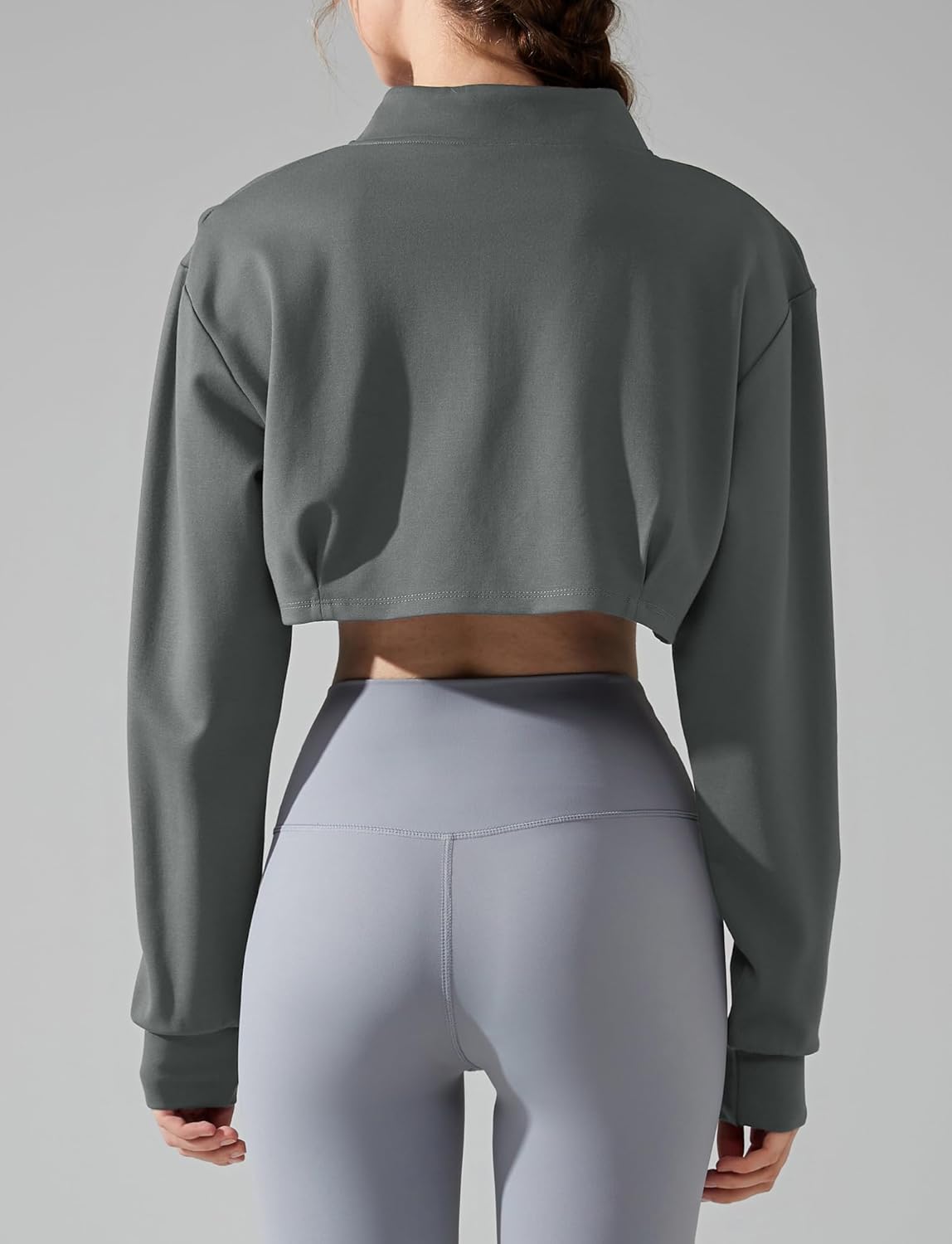 FEOYA Women Cropped Workout Jacket Long Sleeve Zip Up Athletic Tops Gym Yoga Crop Top Half Sweatshirt Running Jackets - Image 2