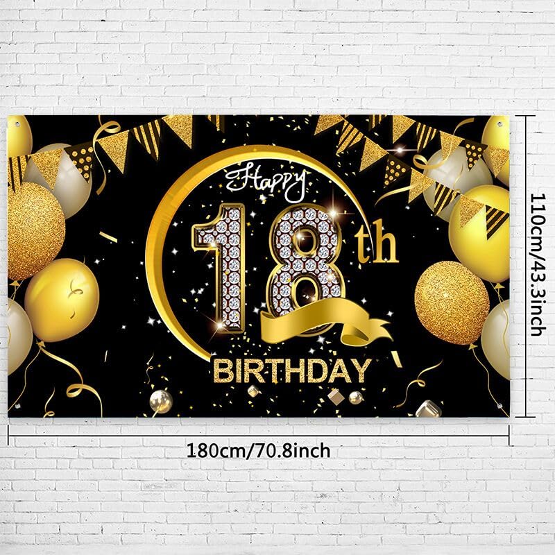 Decoracion 18 Cumpleaños Decoración De Cumpleaños Número 18 - Pancarta Negra Y Dorada Para Fotos, Ideal Para