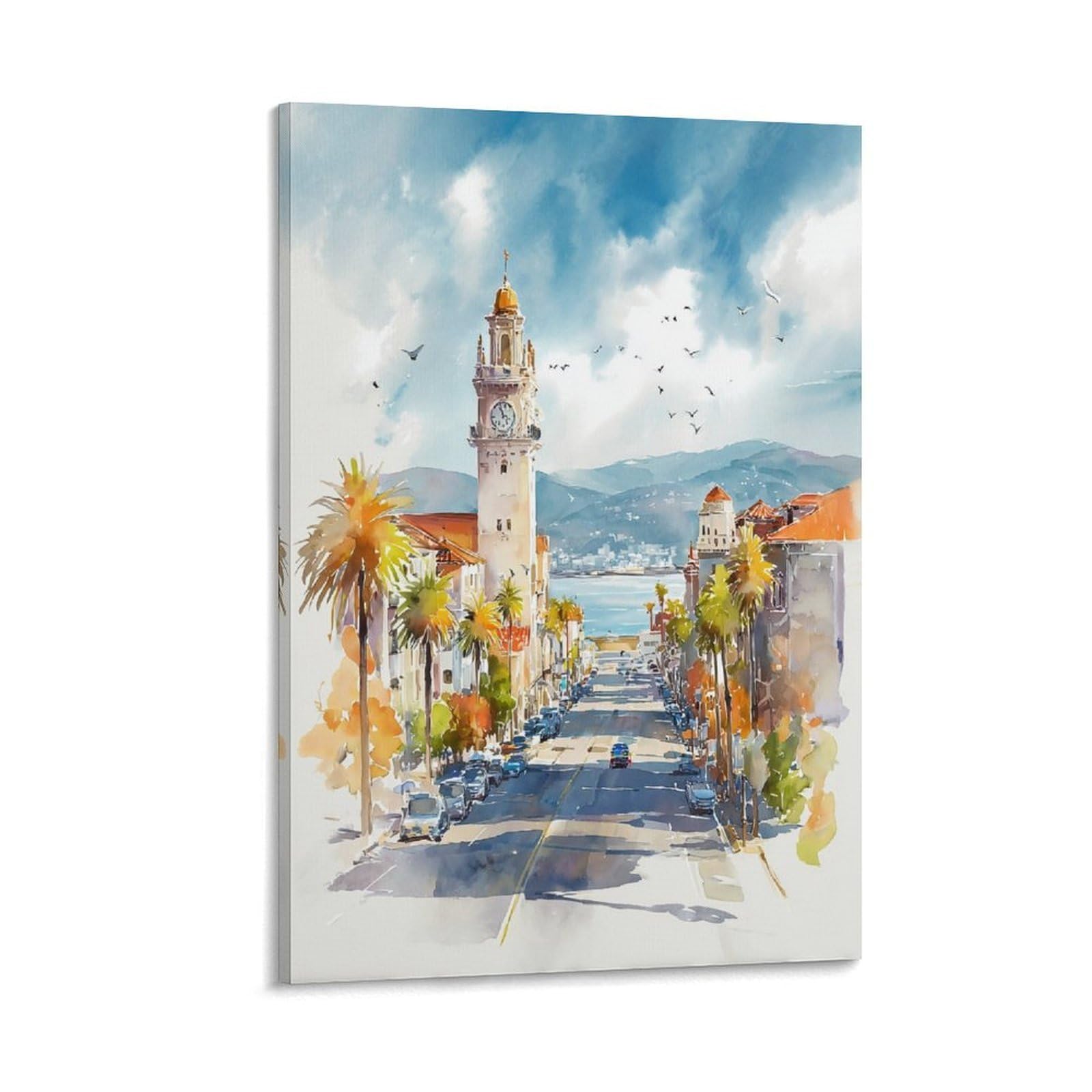 LCYNNH Charleston Watercolor Painting Coastal City 20x30inch(50x75cm) Print Home Bedroom Office Living Room Decor Canvas