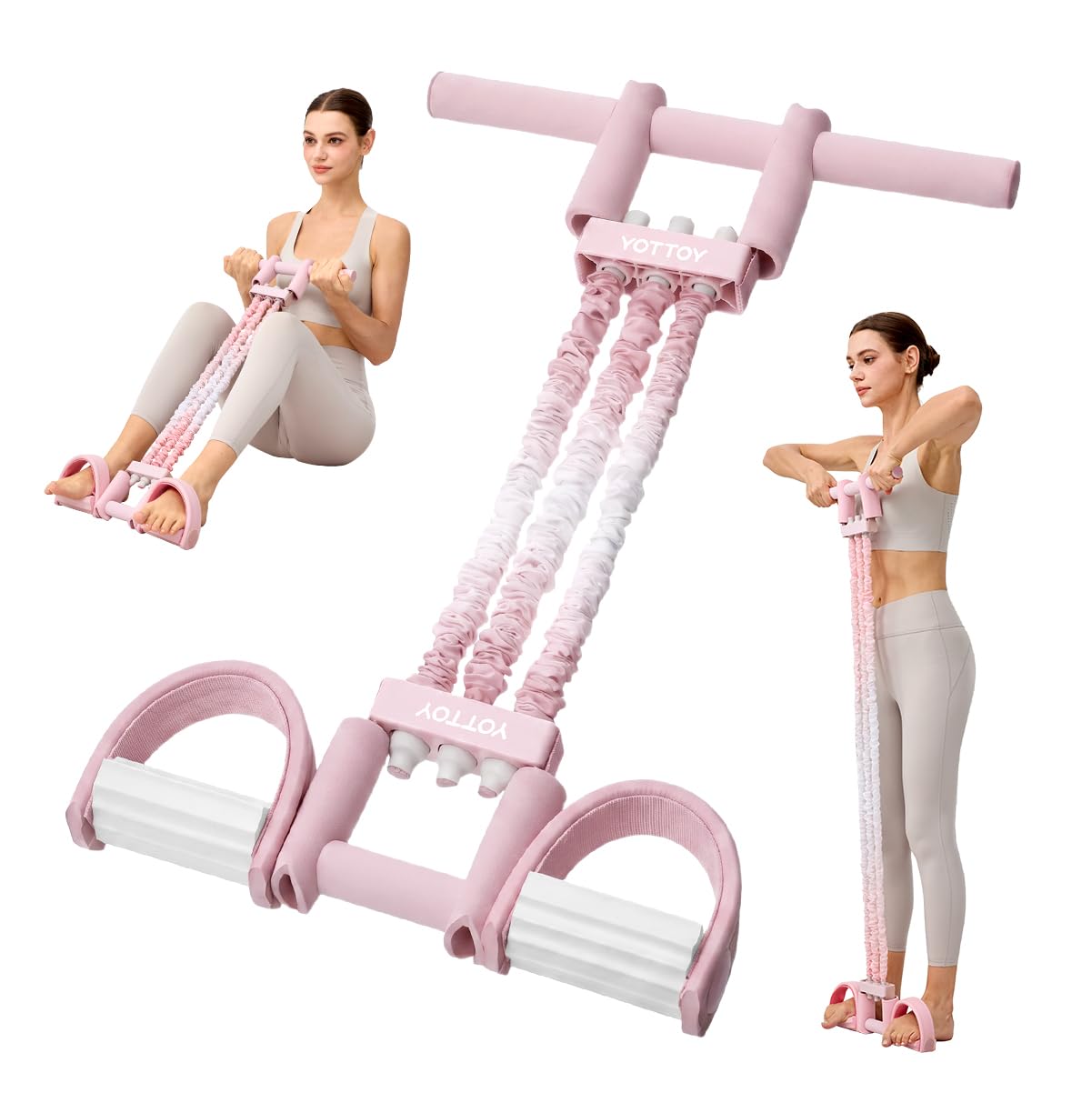 Fascia di resistenza regolabile multifunzione con manico, per donne e ragazze, attrezzatura per esercizi con pedali, fascia di resistenza per addome, vita, braccio, gamba