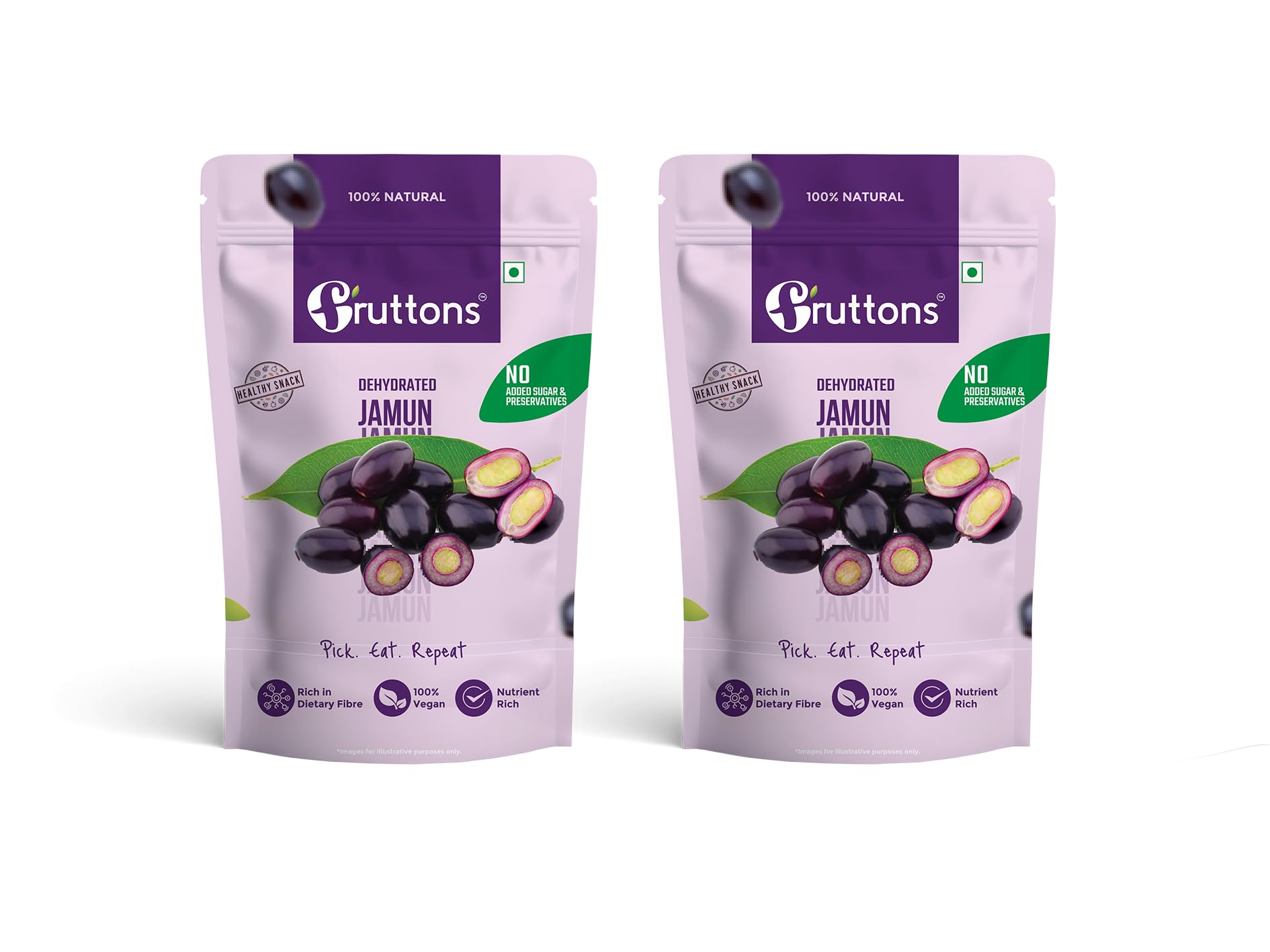 Fruttons Jamun Dehydrated | Dried Jamun| Natural Jamun | Healthy Snack | No added Sugar | Jamun shots | No Preservative | Diabetic Snack | Rich in Dietary Fibre | Dehydrated Fruit (20g | Pack of 2)