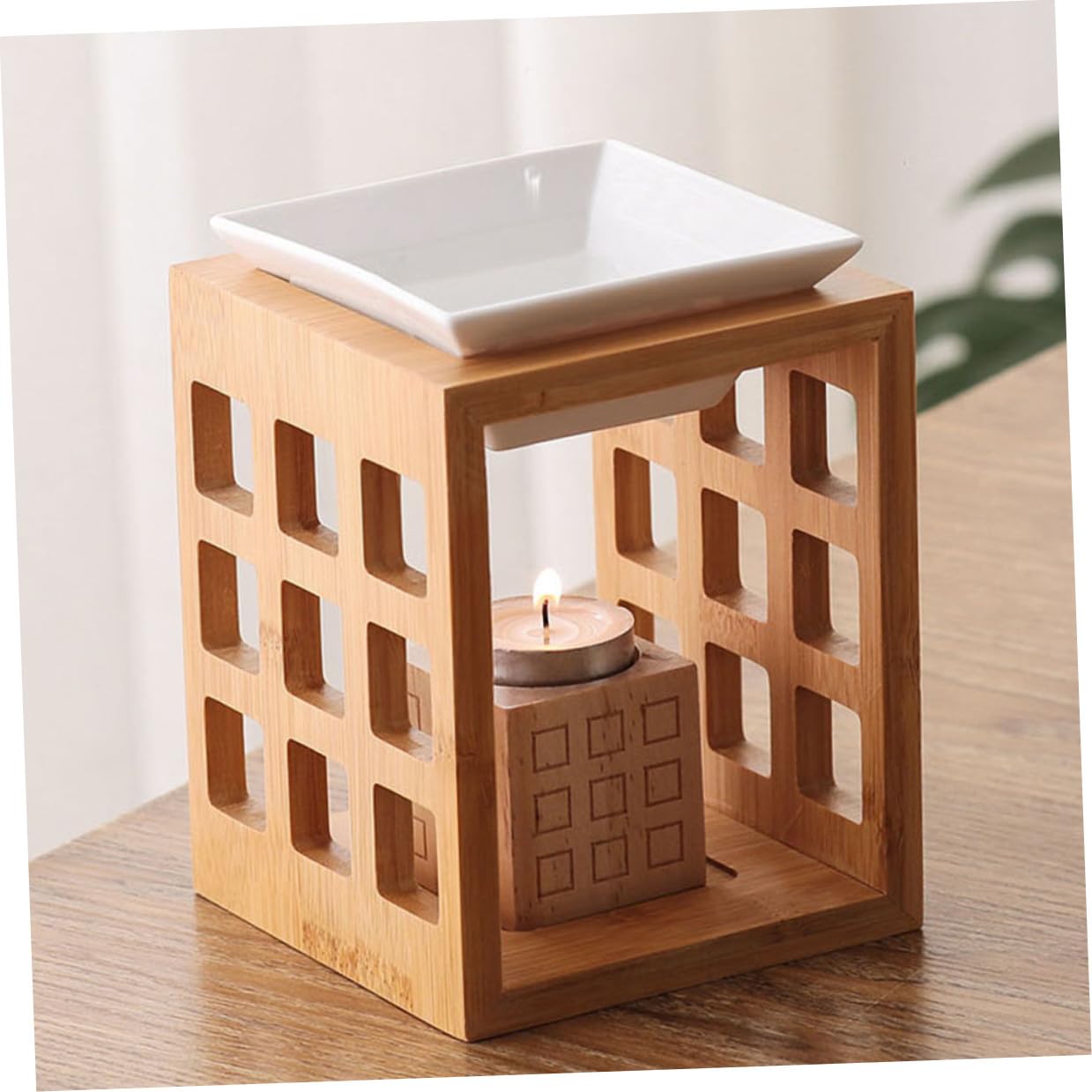 Alipis Quemador de Aroma de Madera y Cerámica para Aceite Esencial Capacidad de 150ml, Difusor de Cera para Sala y Dormitorio, Diseño Elegante y Funcional
