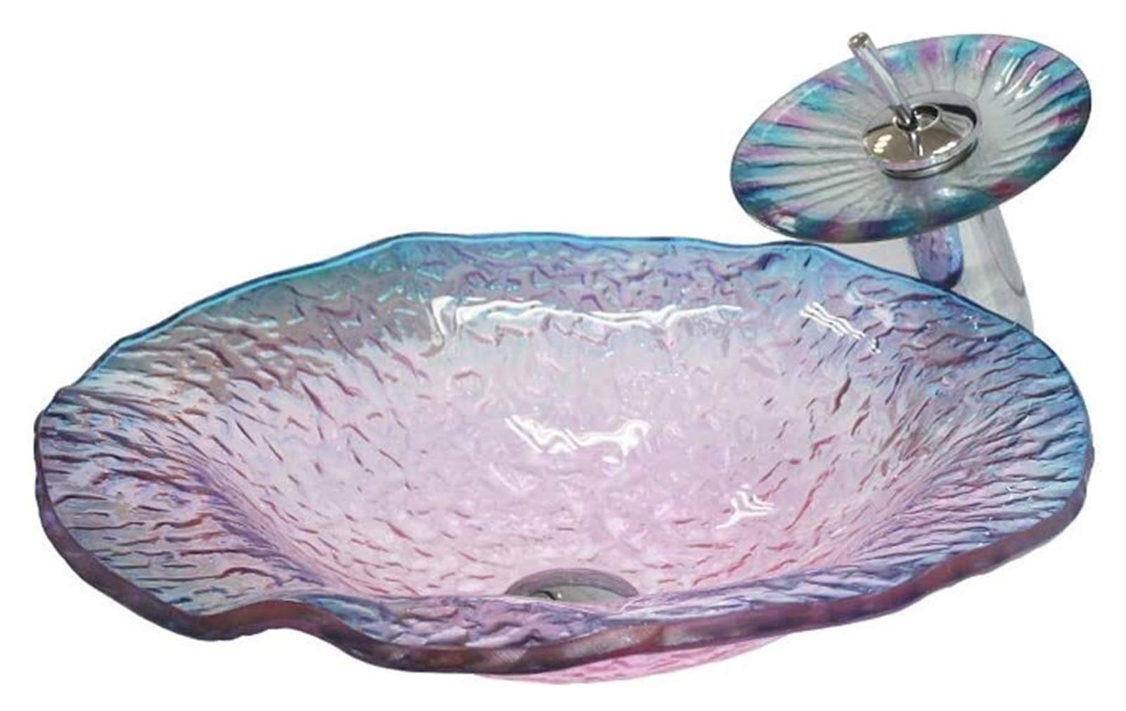 SBCGFY Vessel Sinks, Bathroom Vessel Sink Luxury Hotel Art Sink Transparent Gradient Above Counter Vessel Vanity Sink Tempered Glass Flower Shape Bathroom Lavatory Bowl,A-One Size