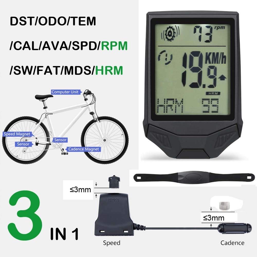 Computer di biciclette Resistente alla pioggia sensore di cadenza impermeabile del calcolatore della bicicletta wireless bici Contachilometri LCD da 2,5 pollici in bicicletta tachimetro frequenza card