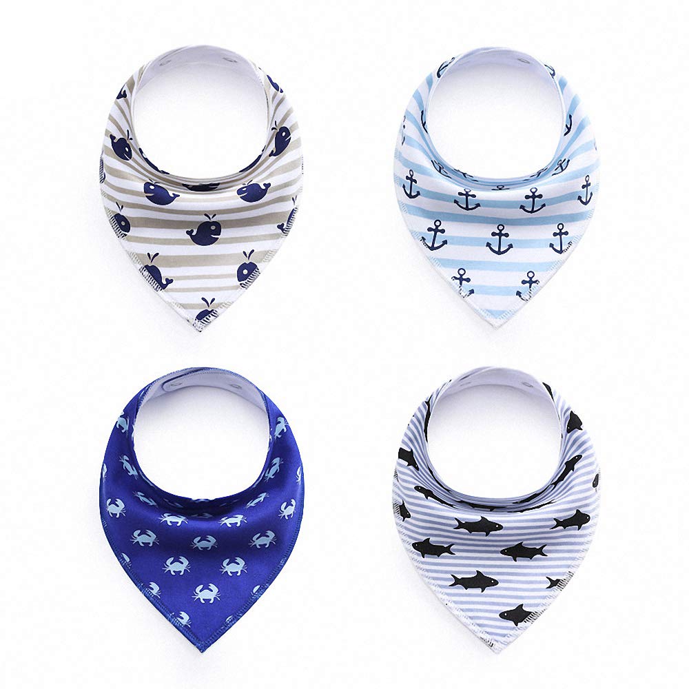 Ulalaza 4PCS Baby Drool Bibs Teething Bandana Organic Cotton Reversible Super Absorbent for Boys and Girls