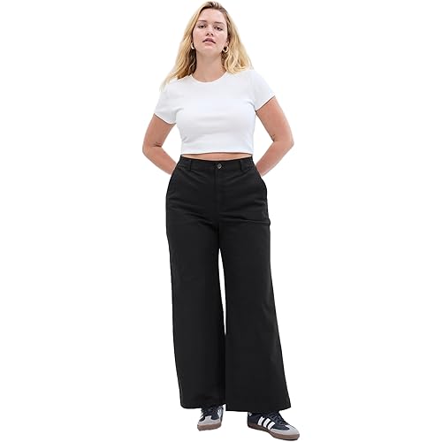 GAP Women's High Rise Girlfriend Wide Leg Khaki