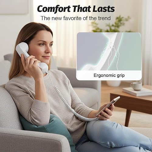 Miniatura 7 de Teléfono retro 2026, nuevo teléfono retro vintage con cable, receptor de mango fijo para celulares, videoconferencias, llamadas, reuniones (amarillo)