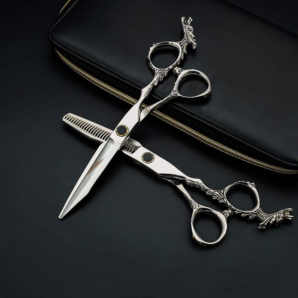 Forbici per capelli professionali giapponesi da 6 pollici per parrucchiere, barbiere, manico a forma di drago, utensile da taglio, in acciaio inossidabile, argento, 6 pollici (Silver 6 inch)