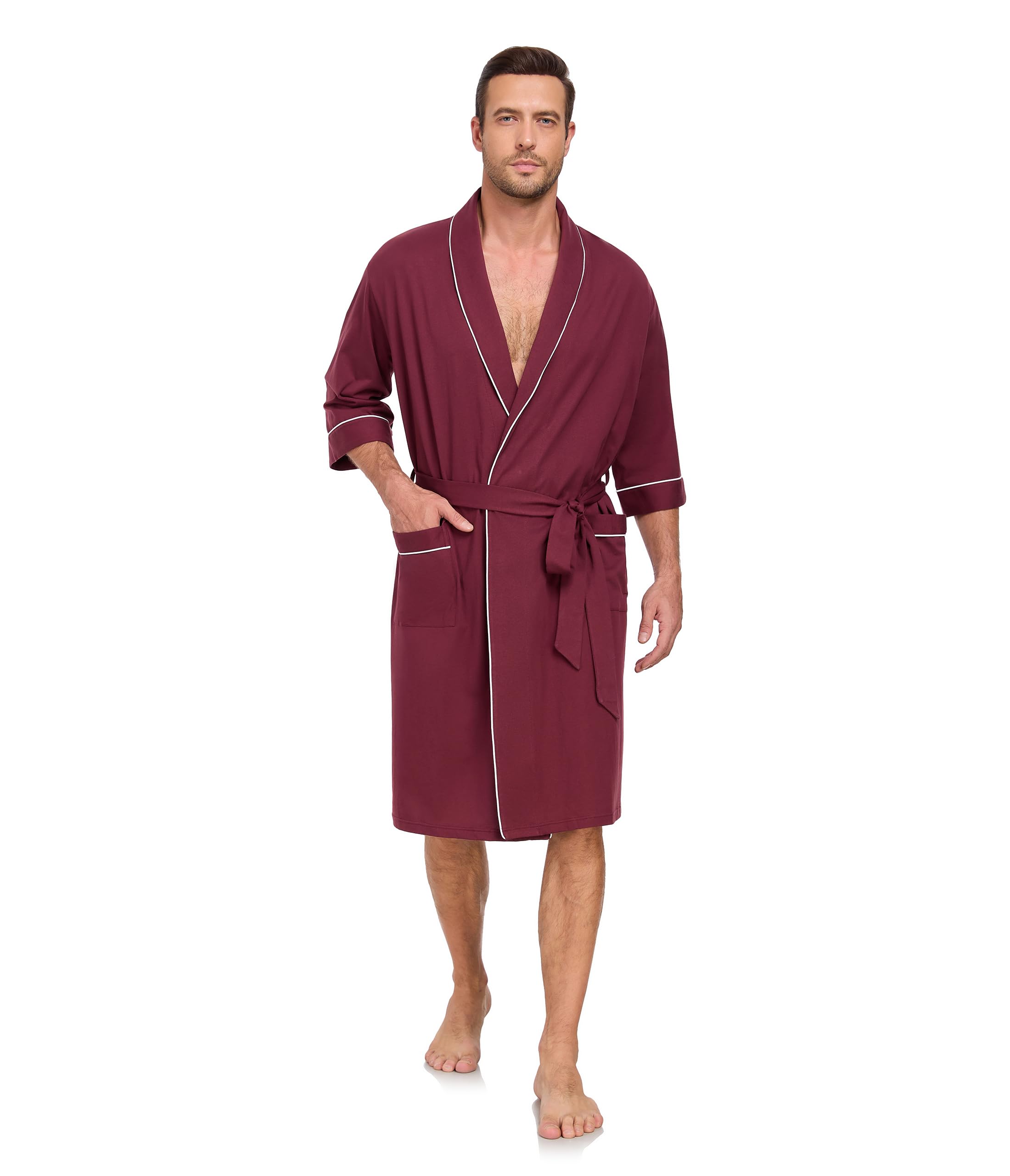 CF Men's 100% Cotton Robes Lightweight Bathrobe Soft Short Sleeve Bath Robe