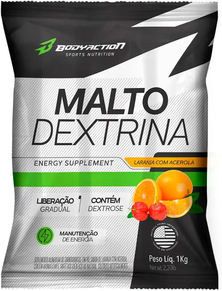Suplemento Energético Pré Treino e Pós Treino Maltodextrin 1kg Bodyaction (Laranja e Acerola)