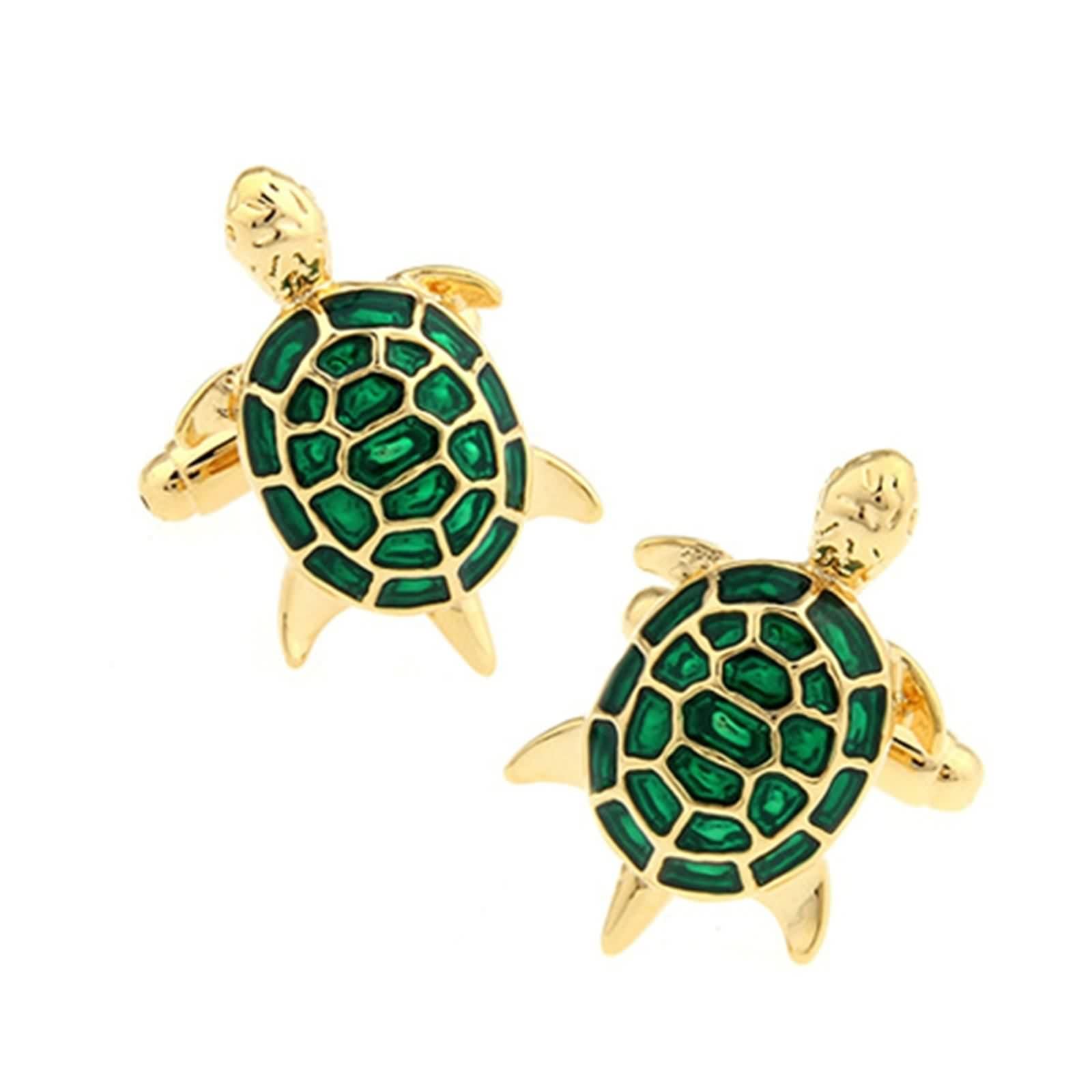 Dsnyu Camisas de vestir con gemelos, gemelos, traje de tortuga, accesorios de esmoquin para hombre, joyería dorada y verde con caja, 2.5 x 1.6 cm, No es una piedra preciosa