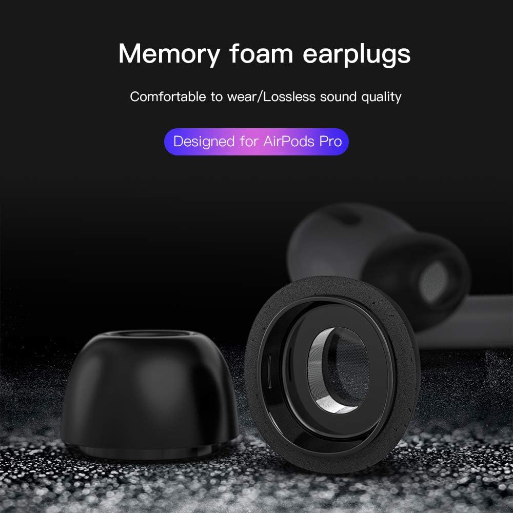 TORRYZA Pack of 3 Sizes Premium Memory Foam Ear Tips for Airpods Pro, Replacement Earbud Tips Earpads Noise Reduction – Black