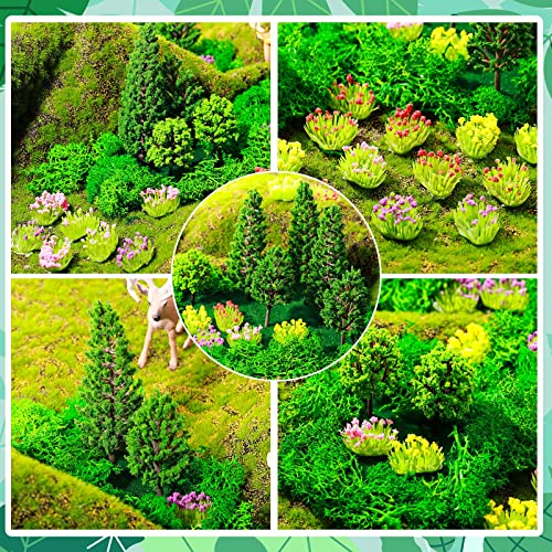 55 Pcs Mini Model Trees Flower Cluster Grass Mat Set, 36 Flower Vegetation Groups 15 Mixed Miniature Trees 4 Artificial Fake Turf, Train Railroad Park Scenery for DIY Crafts, Building Model, Landscape - Image 3