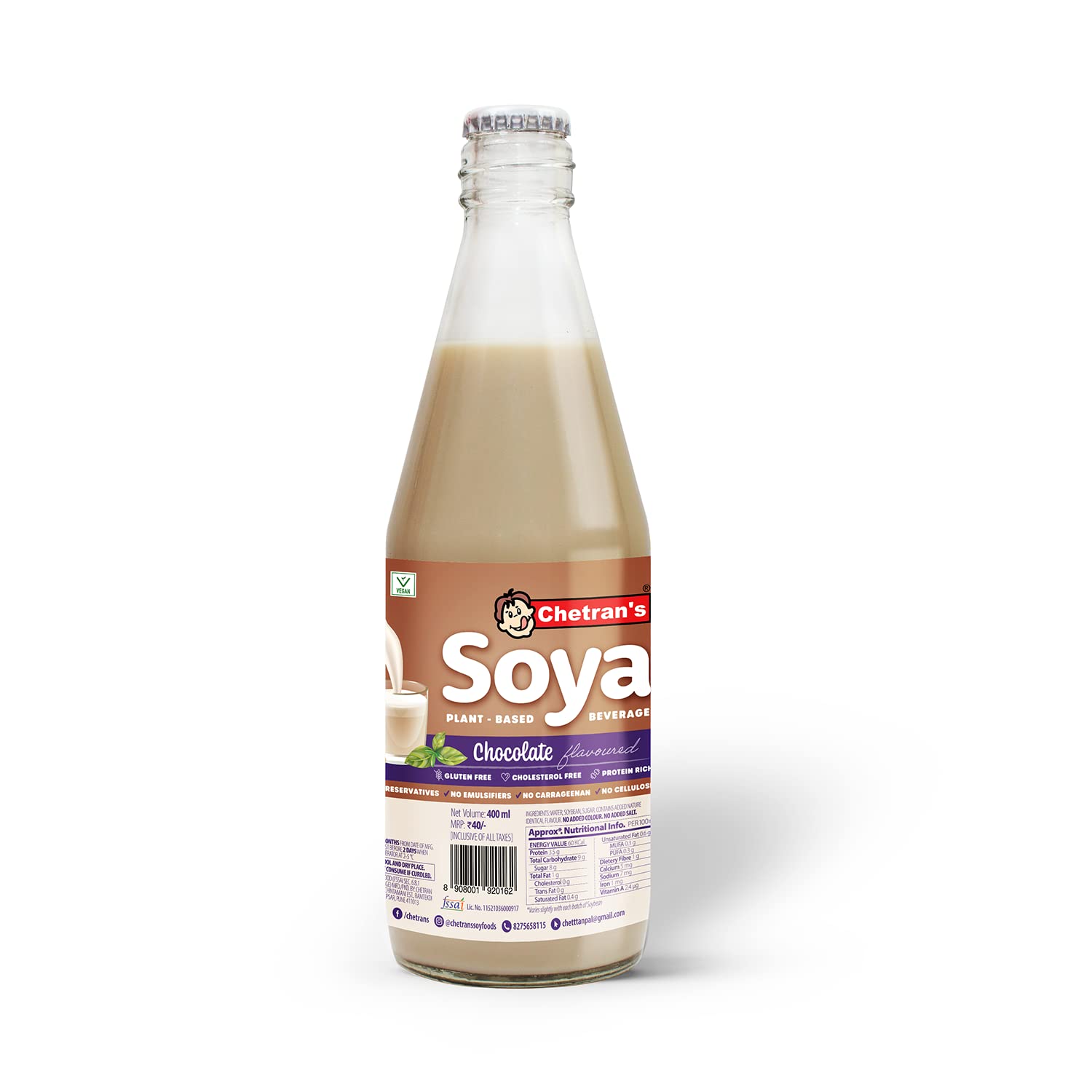 Chetrans Soy Bev Chocolate 400Ml |Non Gmo/Plant Based Protein&Fibre Without Thickenrs,Stabilisers/Lactose Free/High Protein-picture-15