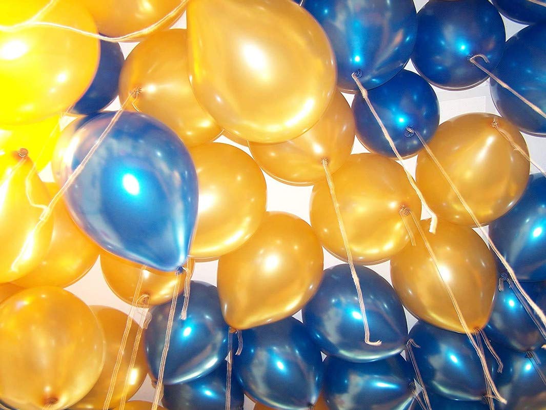TRISHRA Party Products HD Metallic Finish Balloons for Birthday / Anniversary Party Decoration Pack of 200 Gold, Blue