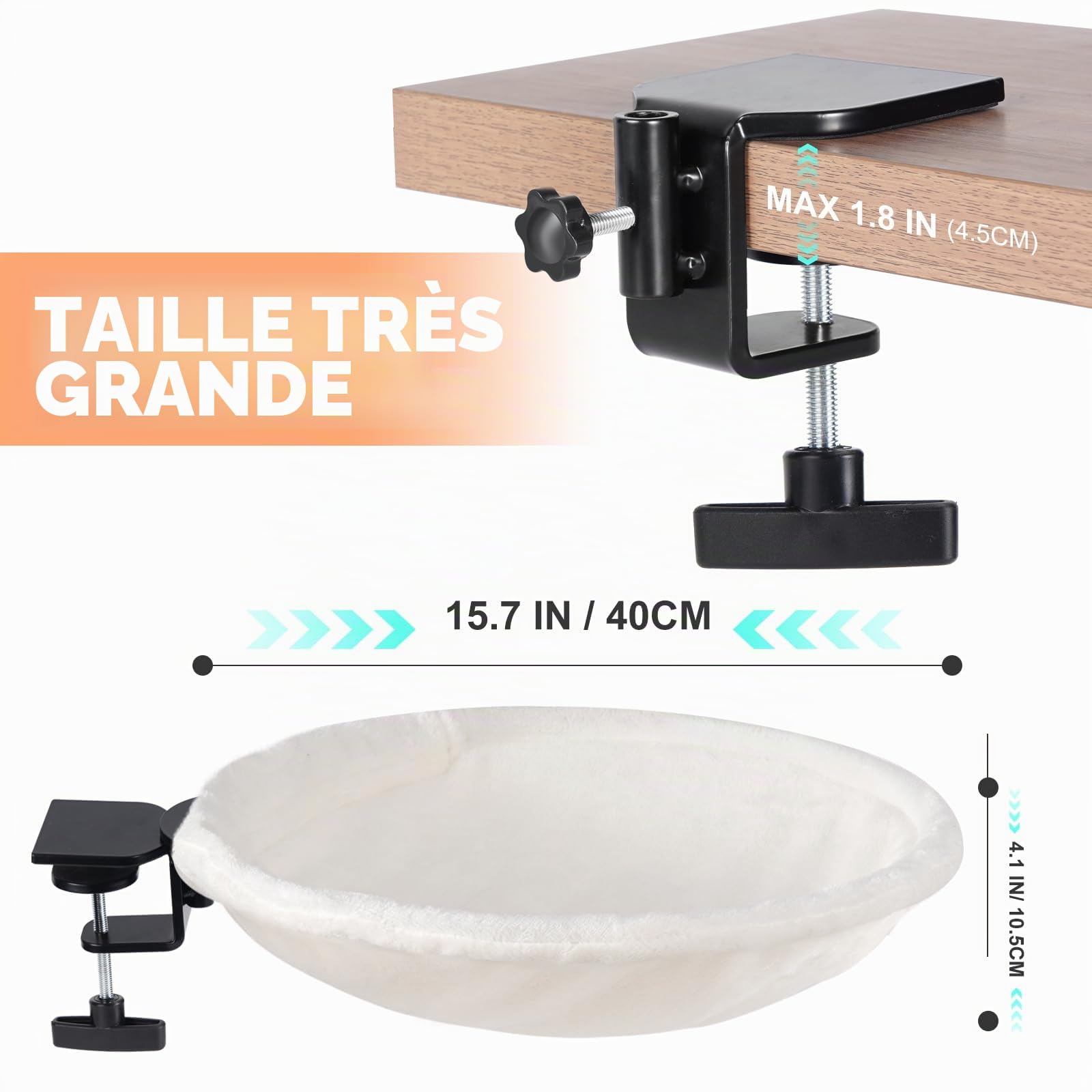 Uross Lit pour chat pour bureau - Pivotant à 360° et réglable en hauteur - Hamac souple pour chat avec 2 housses lavables - Espace de couchage pour chat pour le bureau à domicile - Utilisation toute