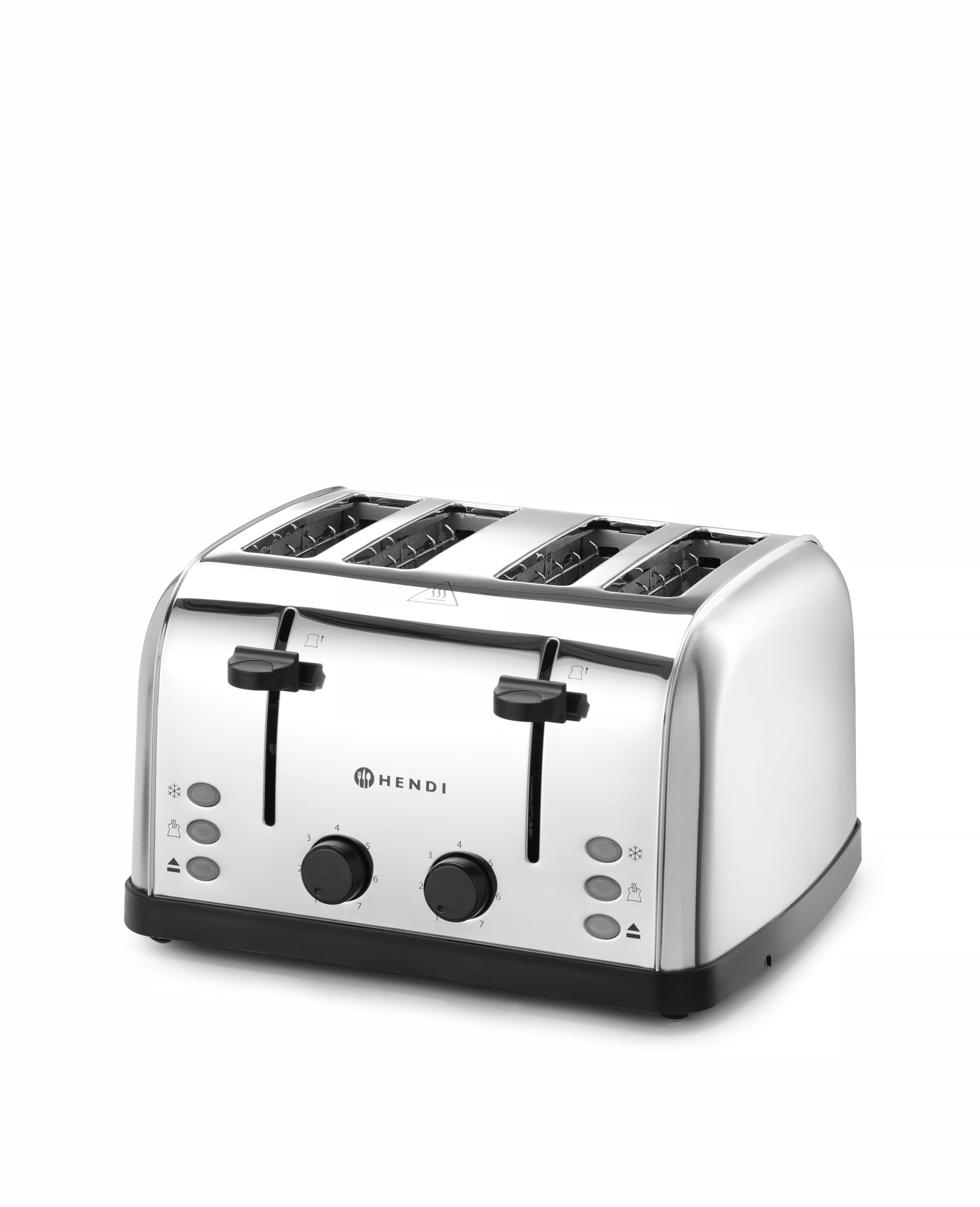 HENDI Tostapane, 4 scanalature extra larghe, 2 zone di riscaldamento, 7 livelli di doratura, 3 funzioni: toast, scongelamento e riscaldamento, 240V, 1500W, 295x335x(H)180mm, acciaio inox