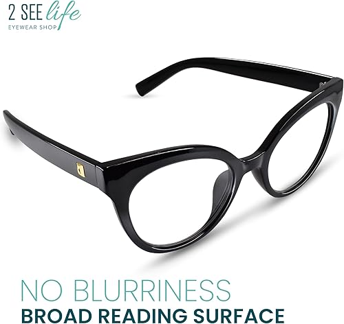 Miniatura 2 de Lentes de lectura negros de gran tamaño con diseño de ojo de gato para mujer para lucir elegante, a la moda con alta visión, cómodos para todas las