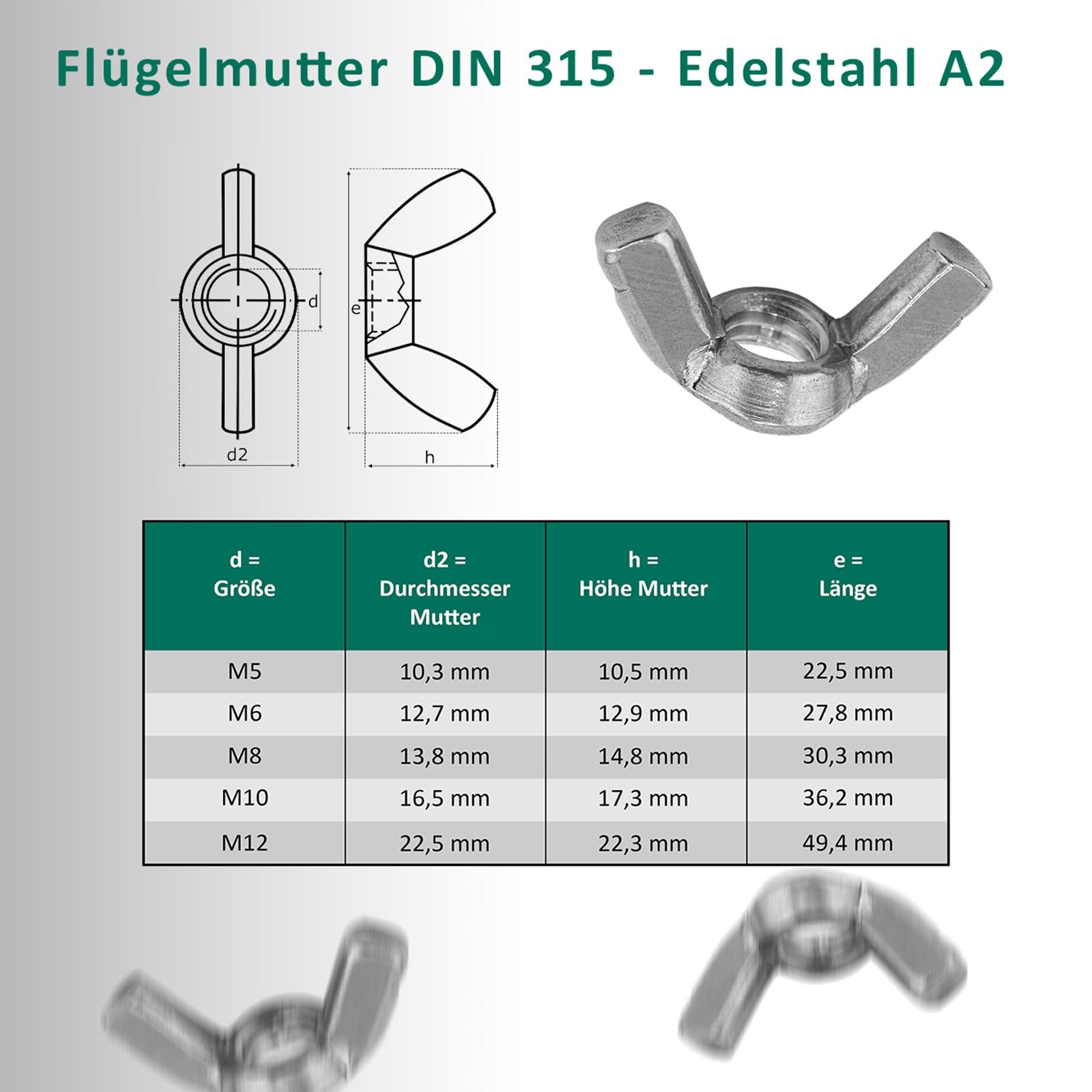 DSM – Viti a testa tonda M6 x 60 mm a norma DIN 603 – Dado ad alette M6 DIN 315 & rondella DIN 125 – Acciaio inox A2/V2A – Viti a testa tonda con attacco quadrato – Dado a farfalla – 2 pezzi