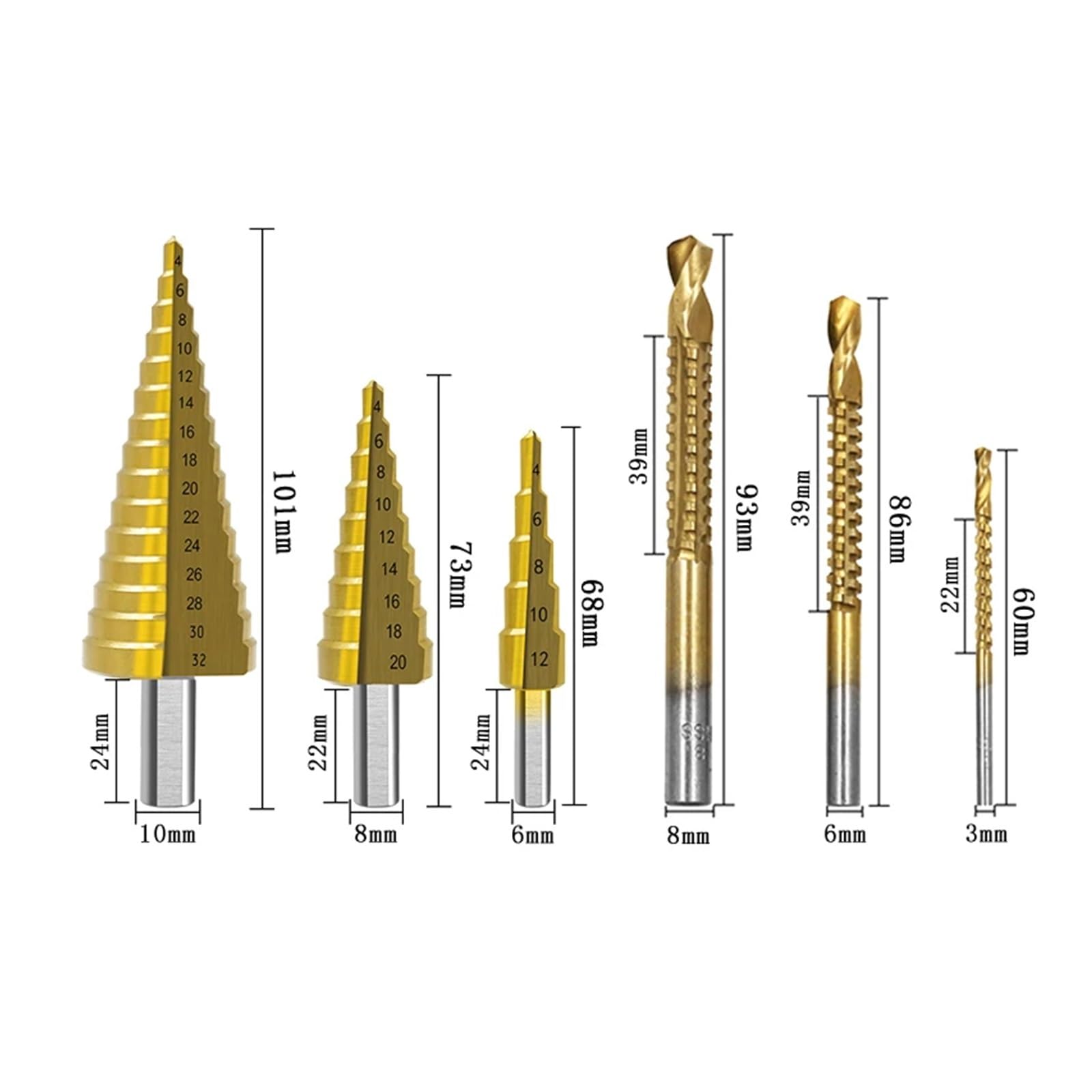 Spiralne rowkowane wiertło stopniowe, 4 12/4 20/4 32mm Trójkątny uchwyt Prosty stopień pagodowy