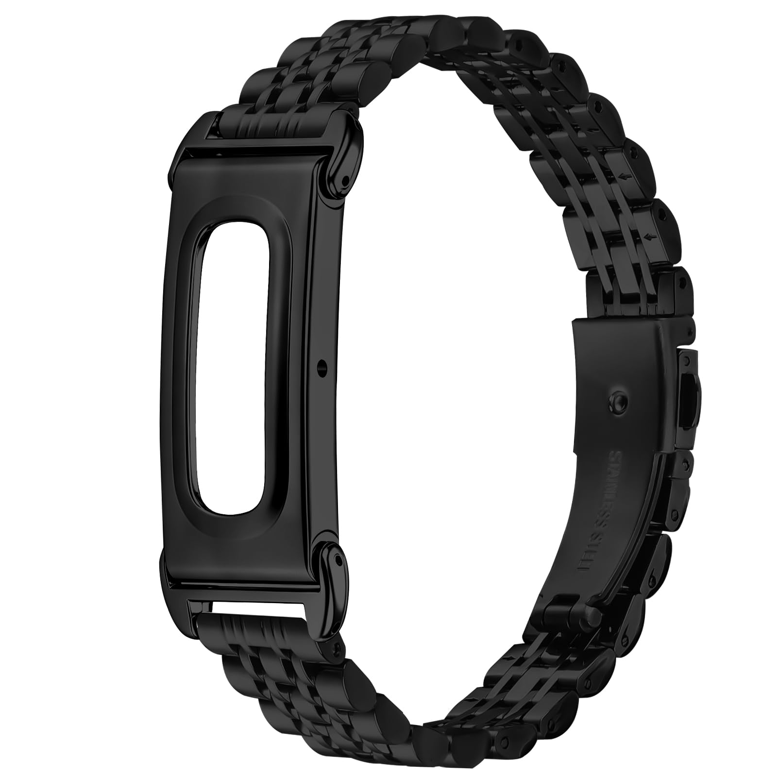 NovemFoal Replacement Metal Watch Band Compatible with Fitbit Air Straps, Stainless Steel Wrist Strap Business Bracelet, Black
