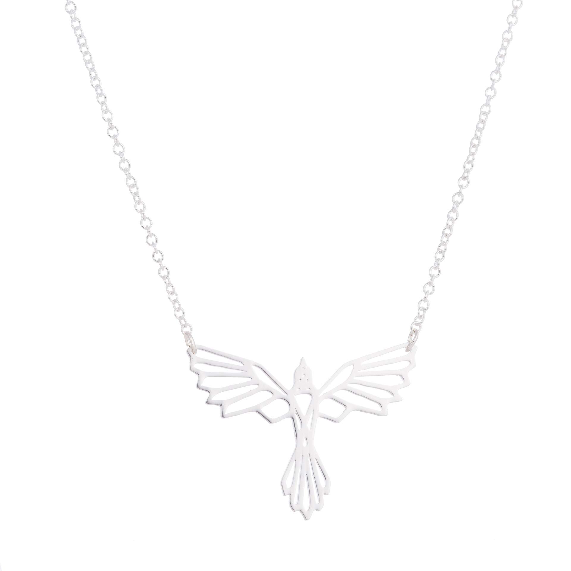 Collier d'origami phénix en argent - Bijou géométrique oiseau