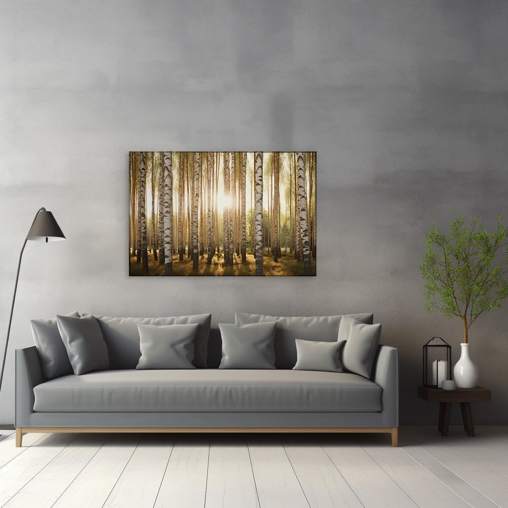 Canvas for Living room. Whispers of Dawn in the Birch Forest: A Dance of Light and Shadow, 27 x 18 inch Canvas Wall Art - Contemporary Masterpieces - Modern Home Decor - 69x46 cm (27x18 inch)