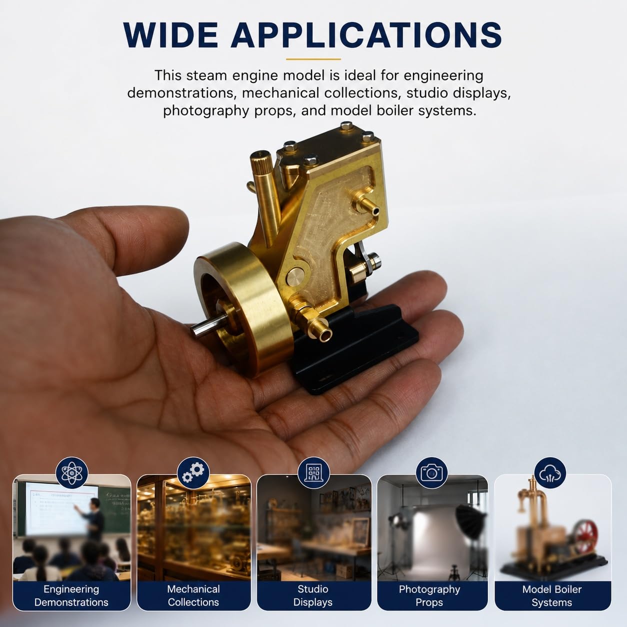 Modelo Motor Vapor Monocilindro, Válvula Manual De Vapor | Mini Motor Vapor De Latón, Estructura Mecanizada Con Precisión, Ensamblaje De Latón, Para Exhibición Y Demostración