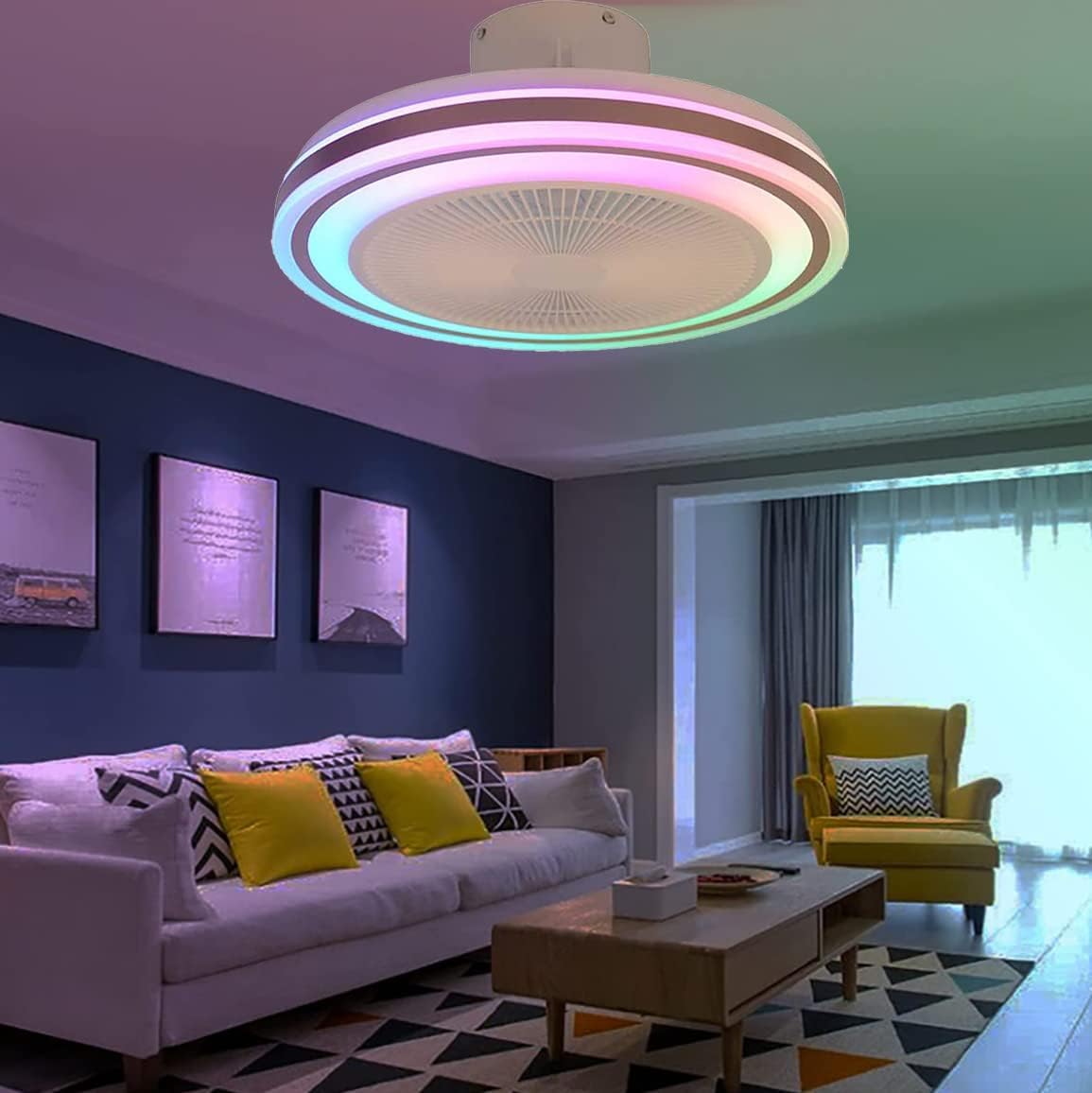 YUNZI RGB Ventilatore Da Soffitto Con Luce E Telecomando Camera Da Letto Plafoniera Ventilatore Soffitto E Cassa Bluetooth Ventilatore Soffitto Con Luce Wifi Moderno 50CM*20CM