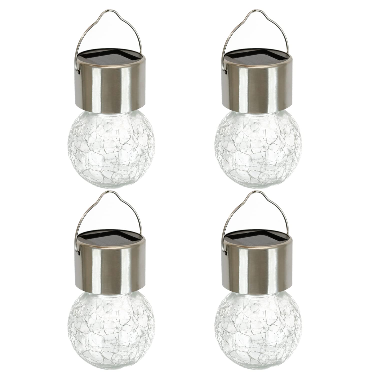 Rackhams Dark/Light Pack Of 4 Solar Hanging Lights – Crackle Glass Ball Led Lights