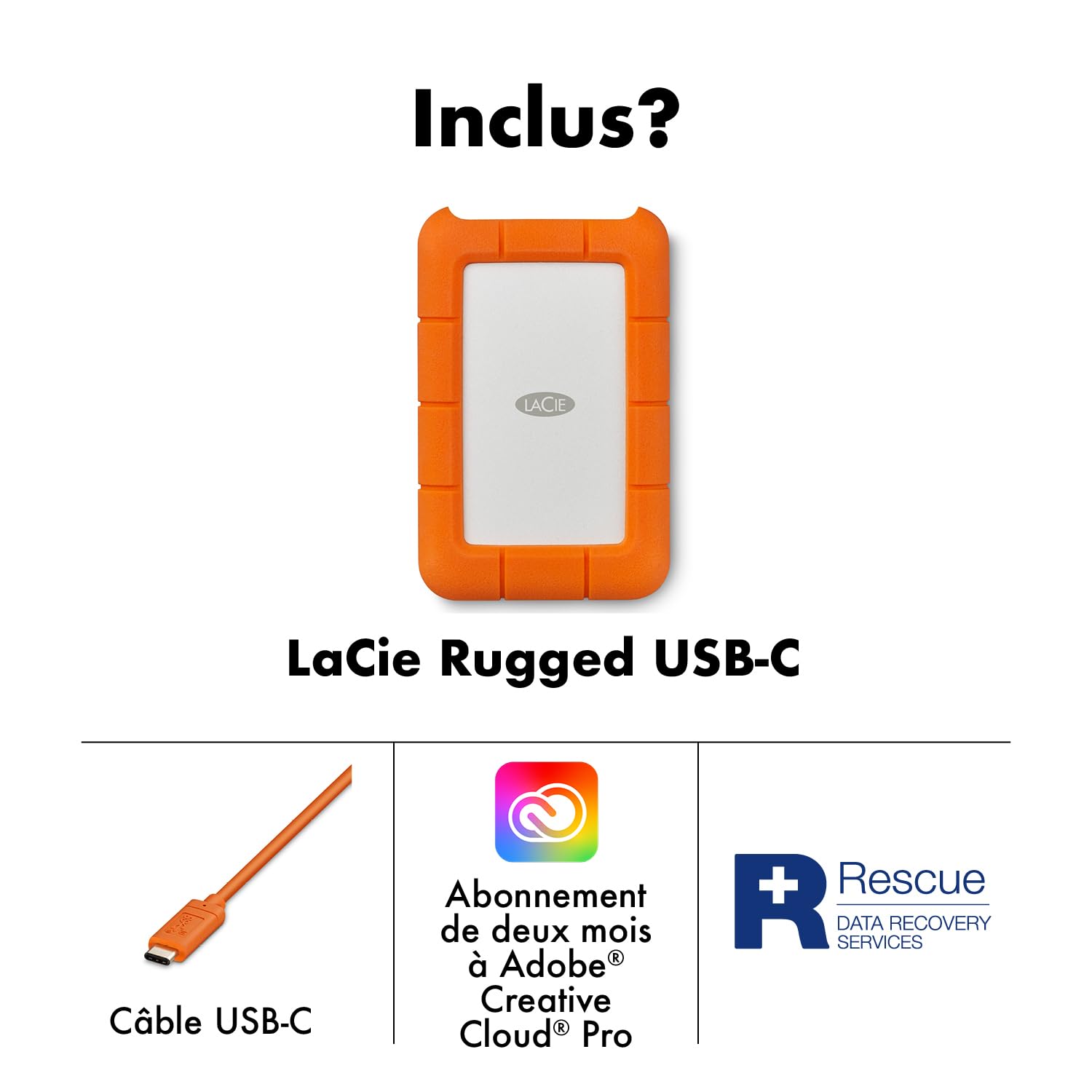 LaCie Rugged USB-C 5 To Disque Dur Externe Portable HDD Résistant aux chutes chocs poussière pluie