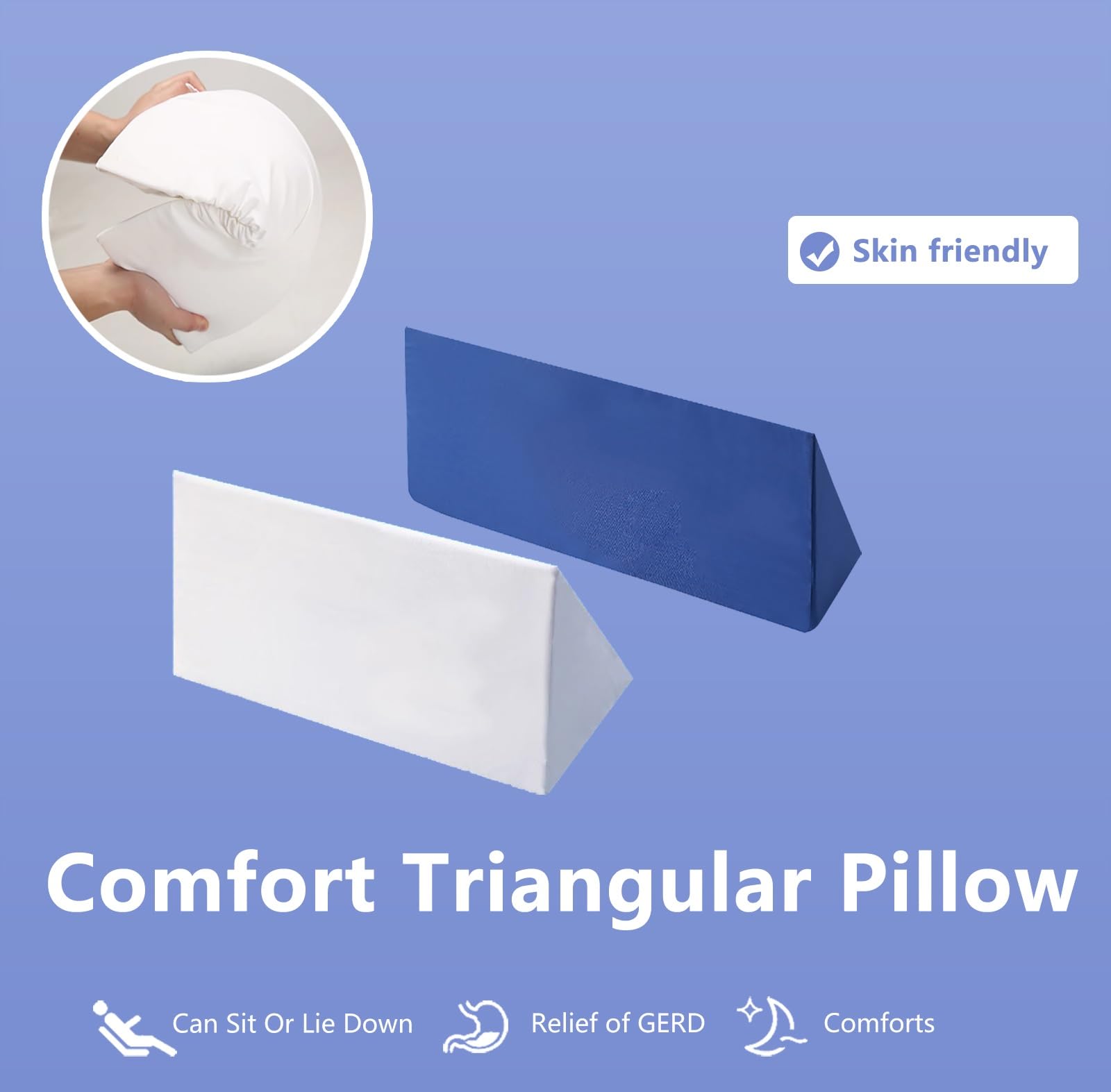 Almohada de cuña de espuma viscoelástica de grado médico para úlceras de cama, reflujo ácido, acidez estomacal y ERGE cojín triangular para pacientes postrados en cama, almohada triangular azul para
